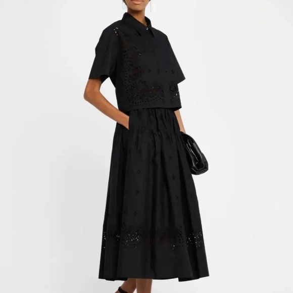 A.L.C Jade Black Cotton Eyelet Embroidered Short Sleeves Blouse Top size L - Picture 4 of 14